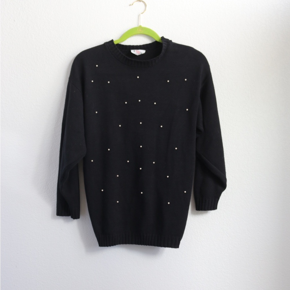 Vintage Bright Lights Black Sweater with Pearl Accents